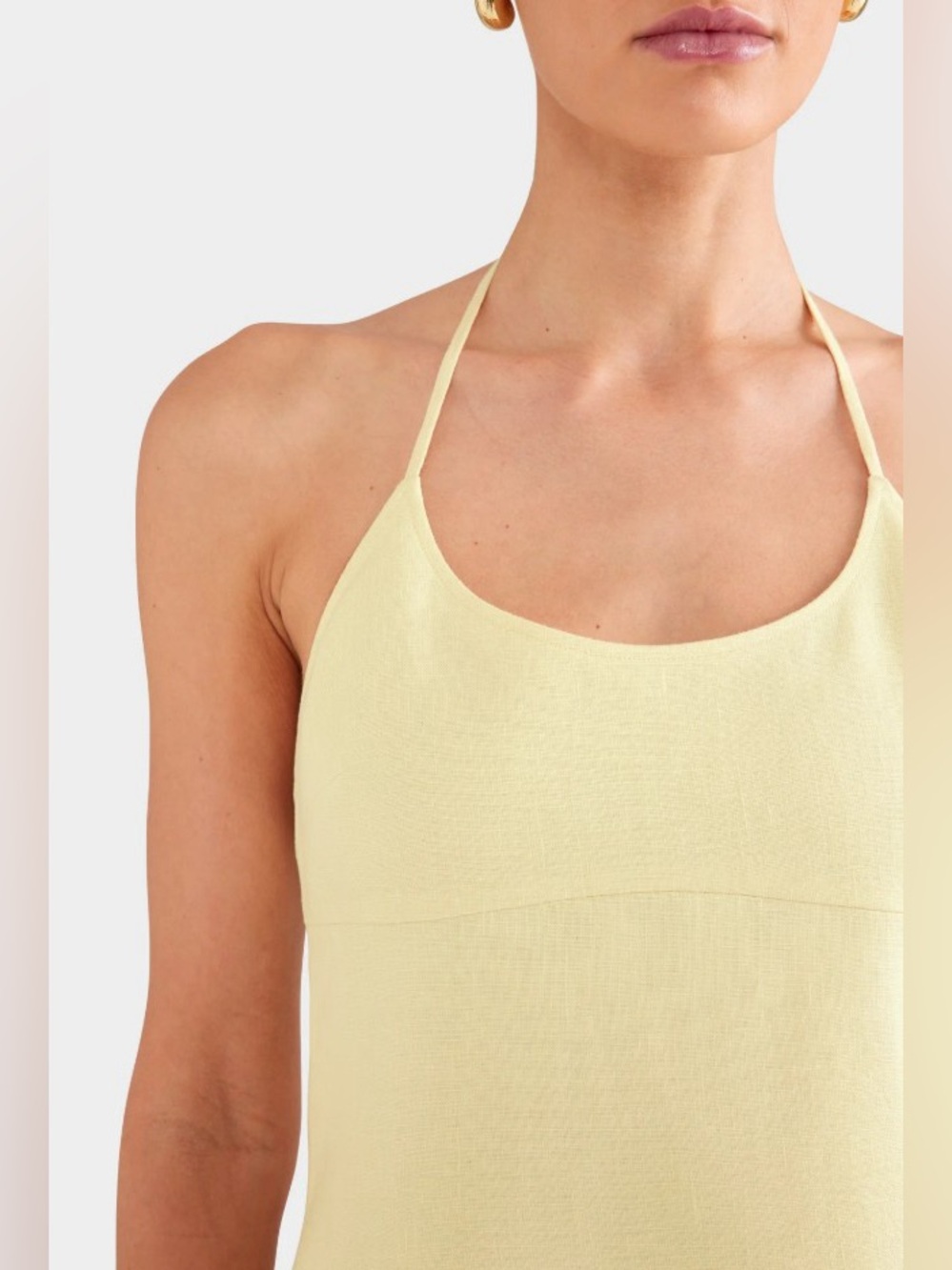 Venroy 100% Linen Halter Neck Scoop Neck Mini Dress Pastel Yellow NWOT - Picture 8 of 13